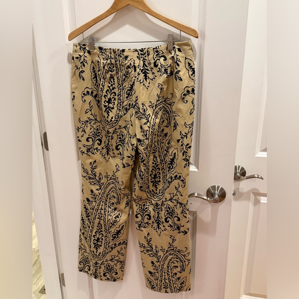 Elegant Tan and Black Paisley Pants